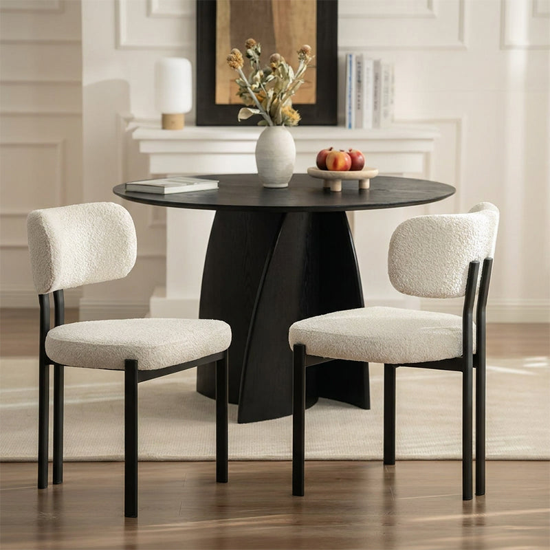 Gemma Ronde Eettafel en 4 Mabel Eetkamerstoelen [Eetkamerset]