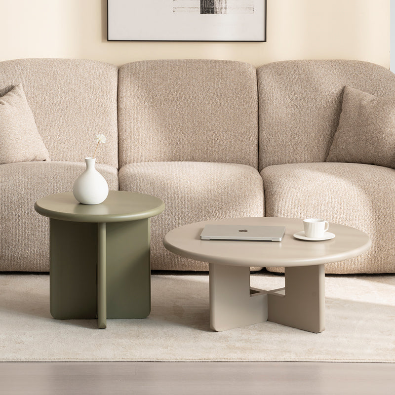 Aine Chelsea Matte Ronde Salontafelset [Groen en Beige]