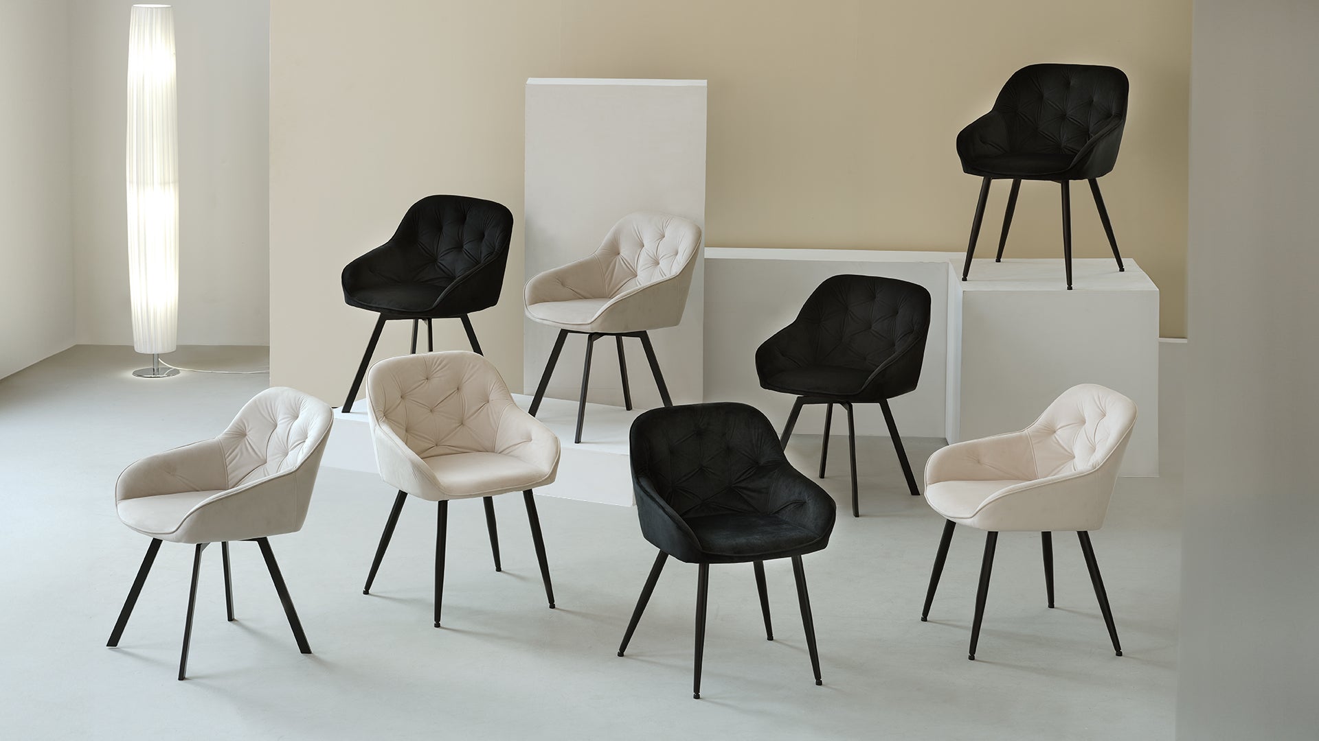 Keaton 360° Draaibare Eetkamerstoel met Dikke Bekleding van Fluweel [Set van 2] [Fluweel]