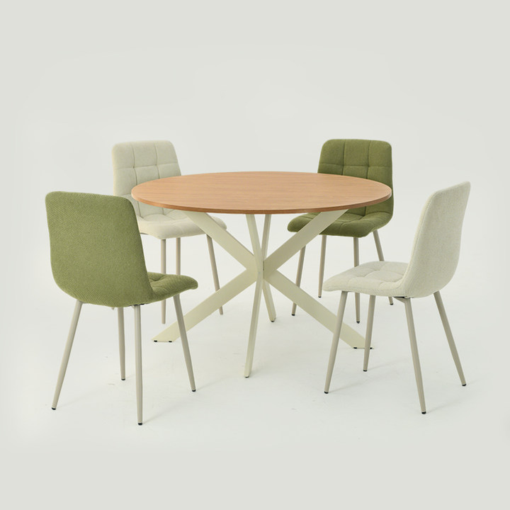 Tilly Ronde Eettafel en 4 Aoife Eetkamerstoelen [Eetkamerset]